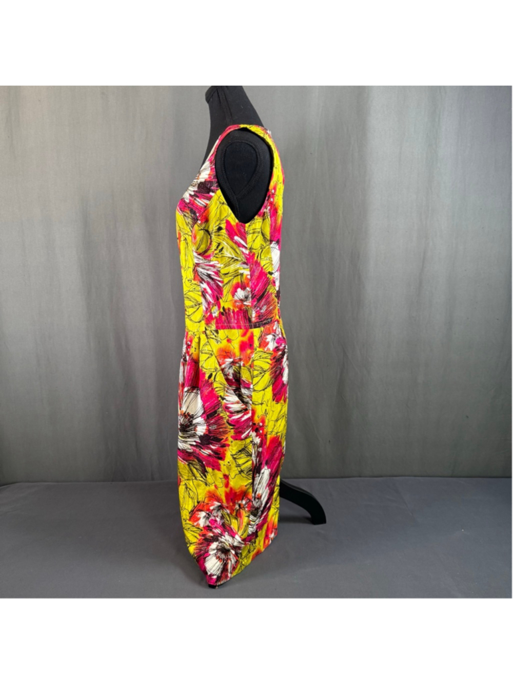 St John Dress 12 Silk Metallic Floral Sheath Luxury Resort Coastal Pink Yellow - Picture 3 of 16
